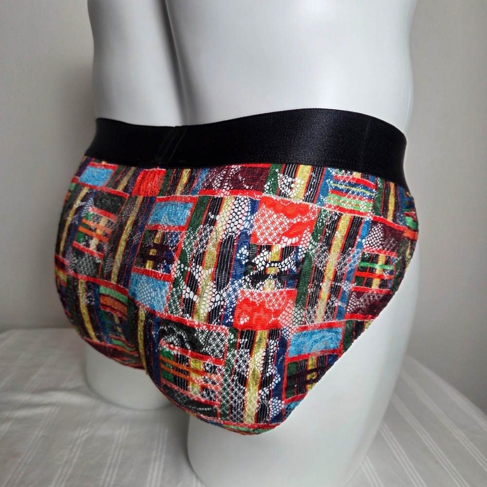 Cosabella Mens Abstract Geometric Print Low Rise Brief Mesh Lace Underwear